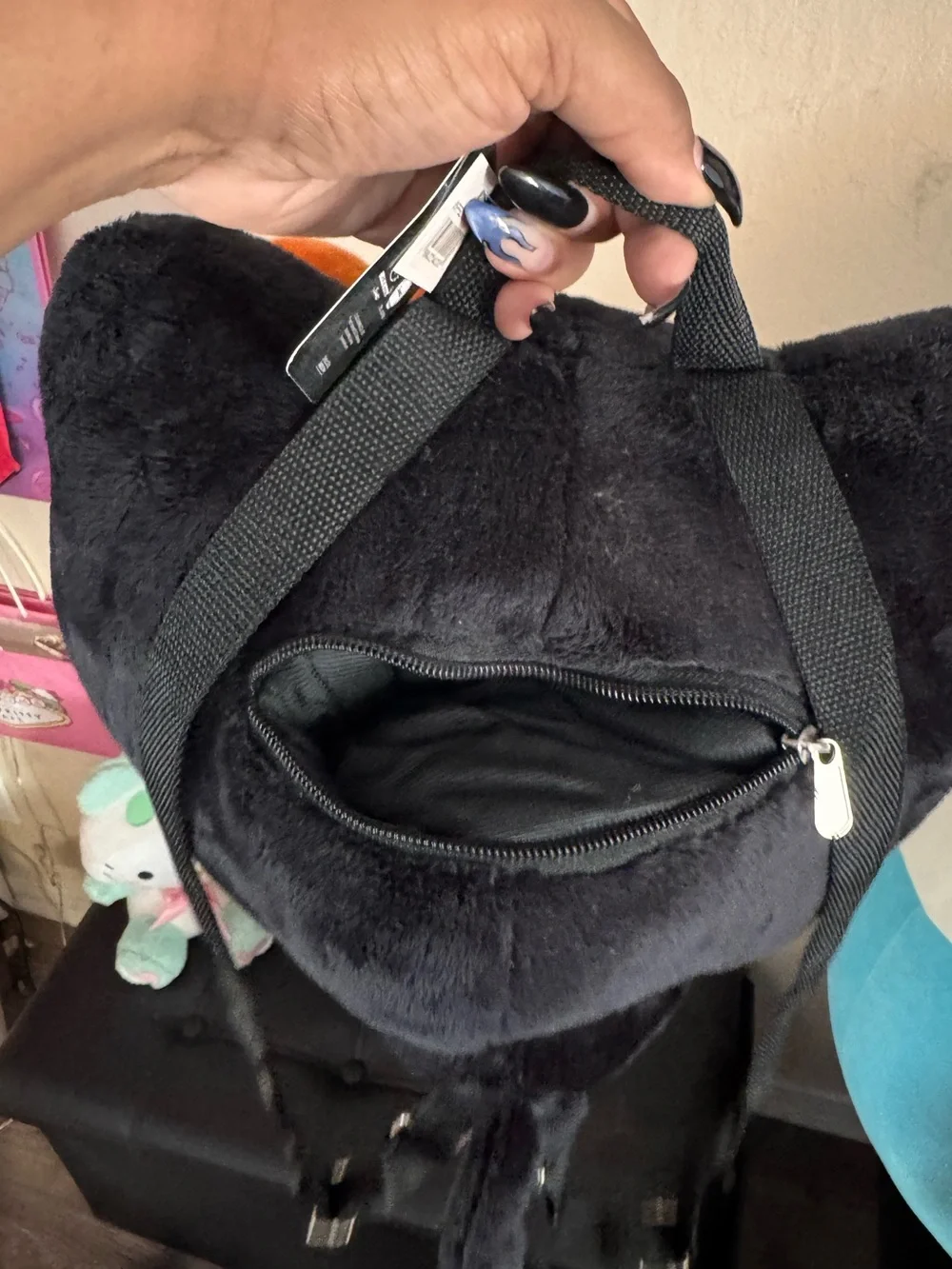 Hello Kitty Black Plush Halloween Backpack with Orange Bow